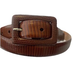 Audrey Talbott Brown Leather Belt Reptile Print Made in Italy Women Sz 31”-35”